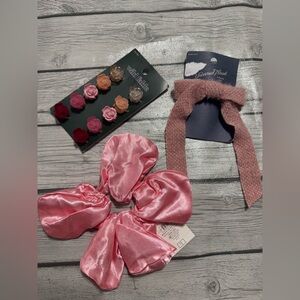 Pink Crush Hair Accessories Bundle – Flower Clips, Satin Scrunchie, Bow Clip NWT